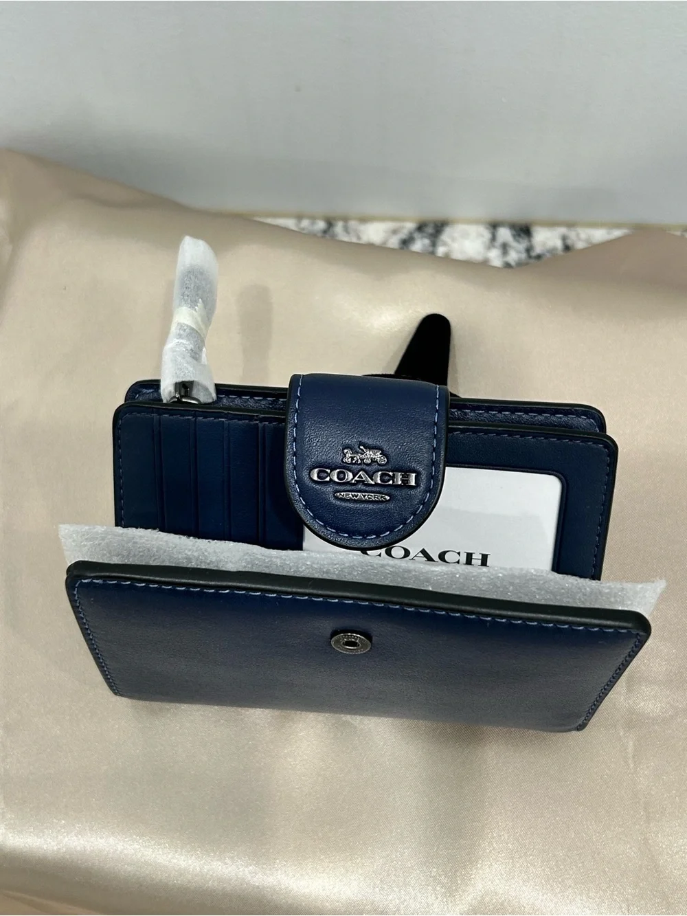 Cloach Navy Blue Women's Bi-Fold Wallet with Carriage Logo